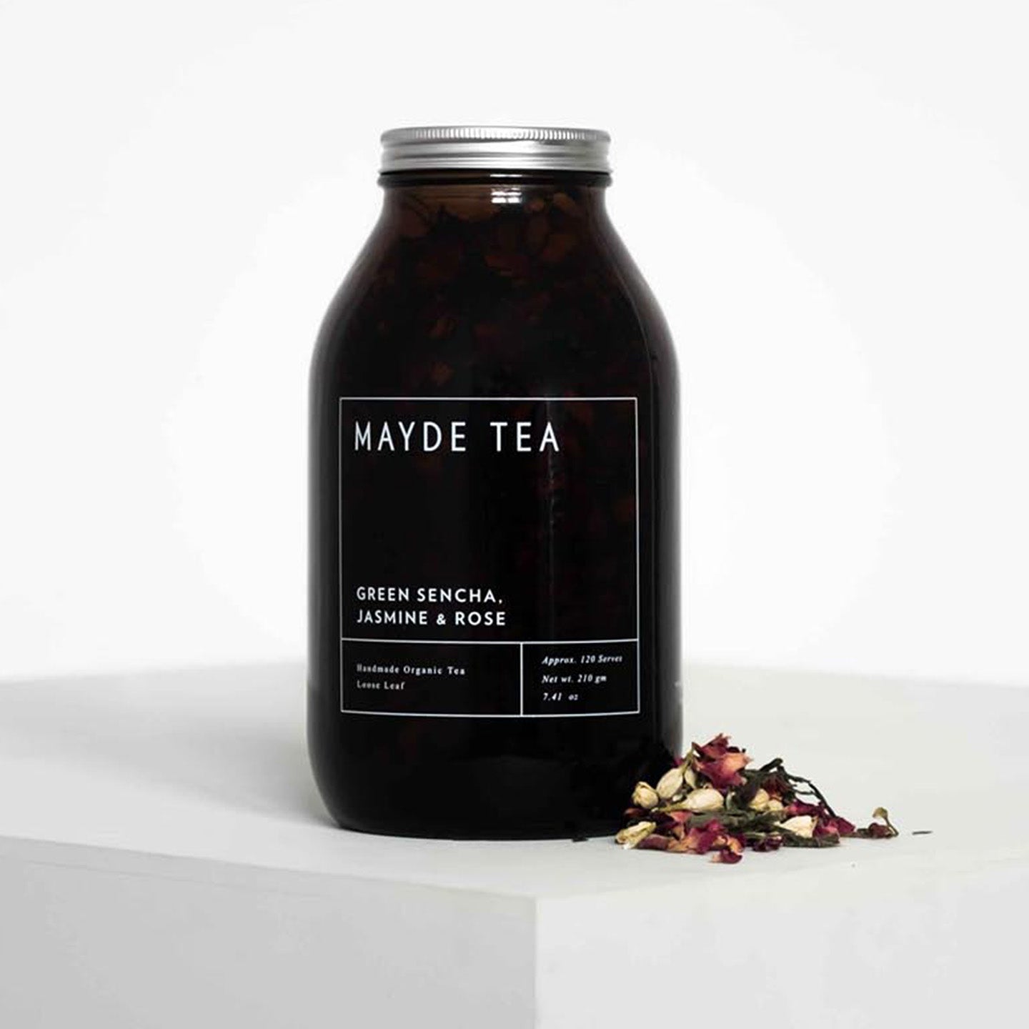 Mayde Tea 120 Serve Amber Jar Green Sencha Jasmine & Rose